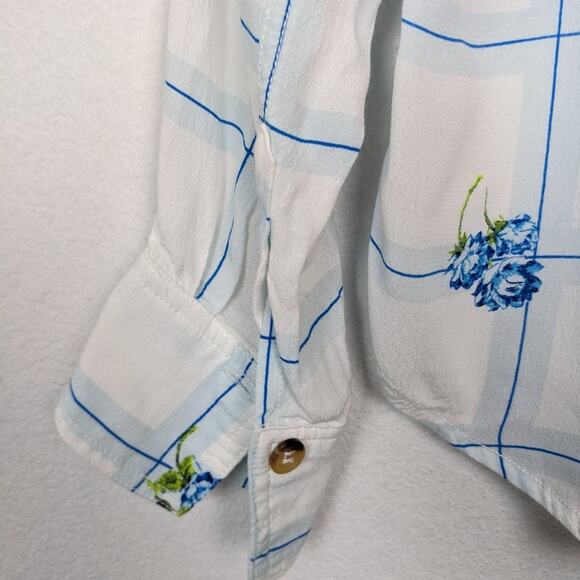 Free People Window To My Heart Button Down Floral White & Blue Top Size S - Picture 5 of 10